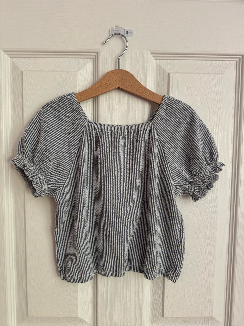 Uniqlo kids Blue & White Striped Puff-Sleeve Square Neck Blouse